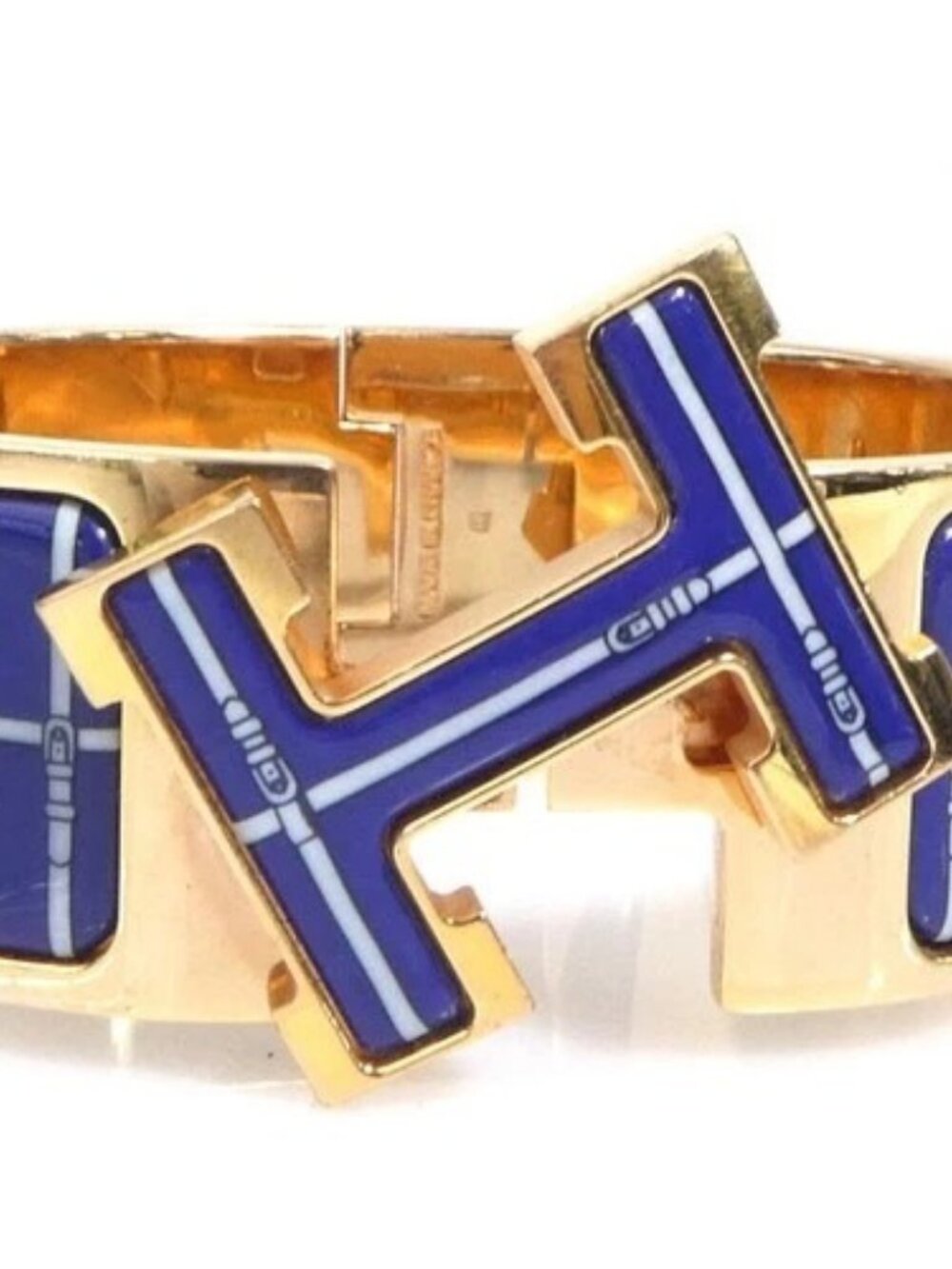 Auth HERMES Clic Clac H Bangle Bracelet Gold/Blue/Off White Metal -e61067a - Picture 6 of 9